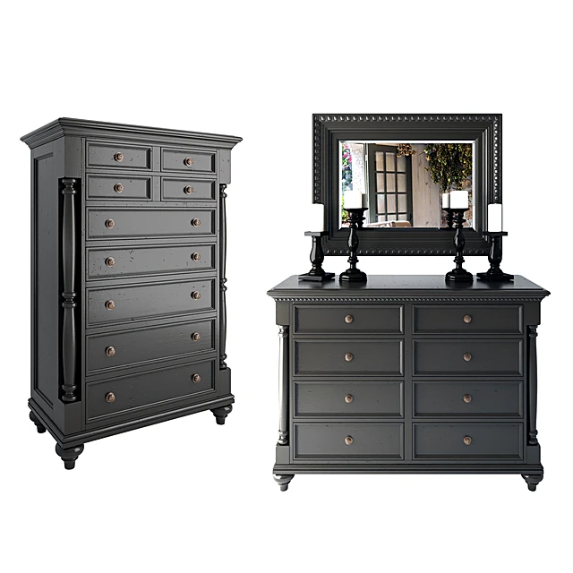 Classic Dresser with Mirror in Dark Wood