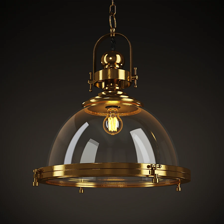 Chandelier with Brass and Clear Glass Shade