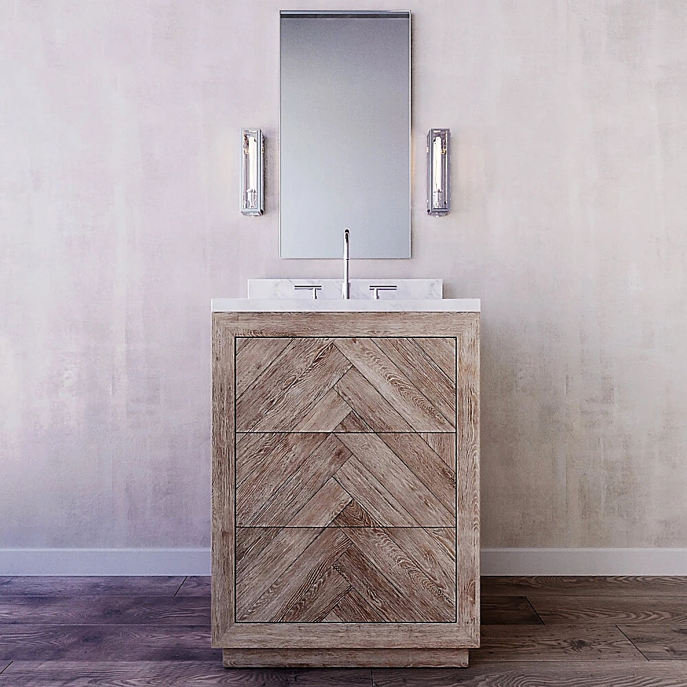 Washbasin Vanity with Herringbone Wood Pattern