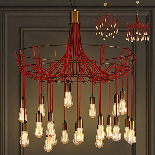 Chandelier with Red Wires and Industrial Style