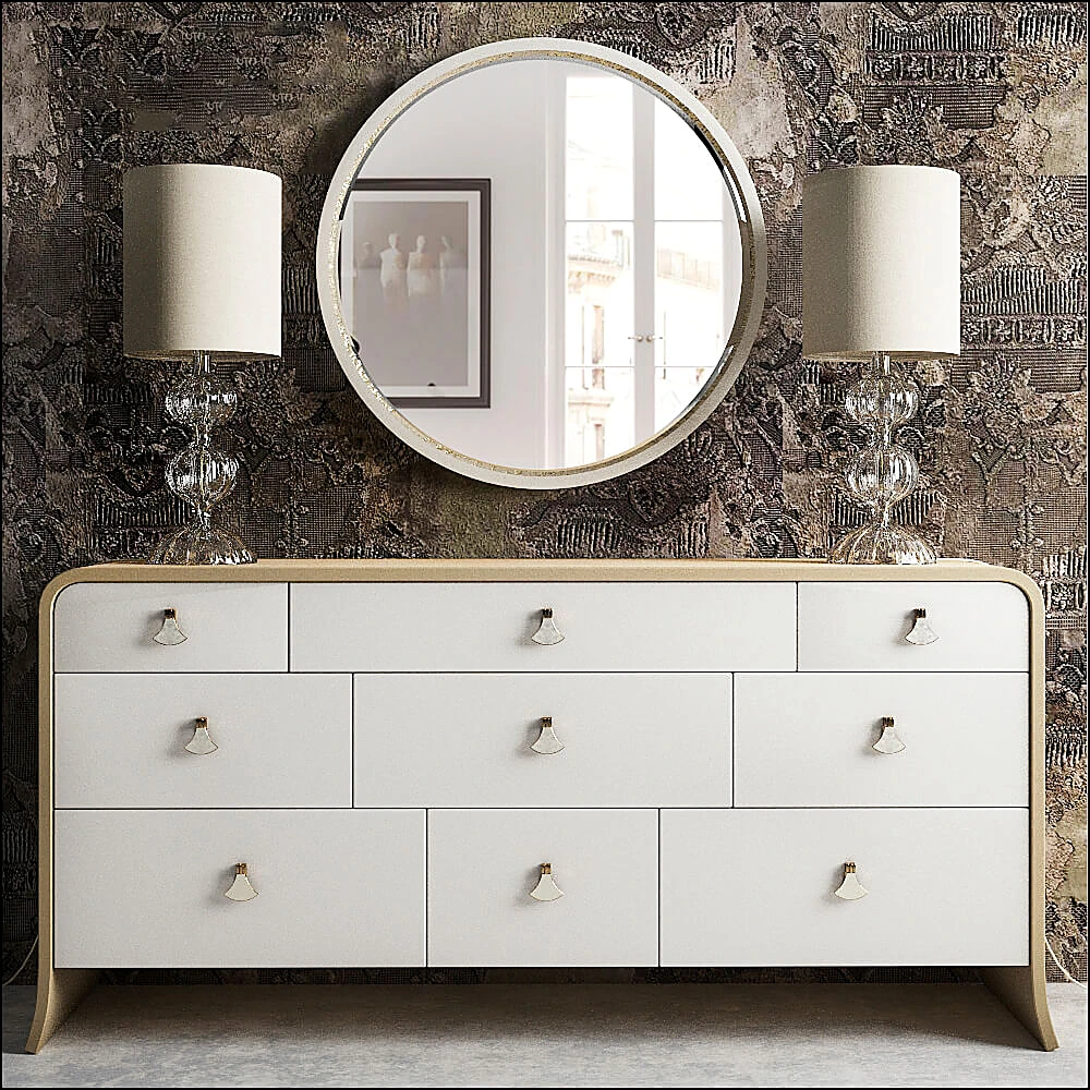 Chest of Drawers with Rounded Edges and Gold Accents