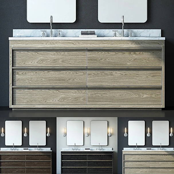 Double Washbasin Vanity Unit with Modern Wood and Marble