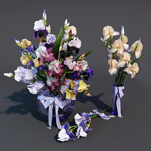 Vibrant Iris Flower Bouquet in Glass Vase