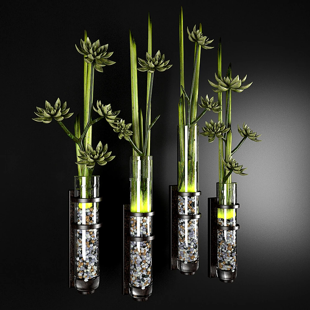 Wall-mounted planter set with Glass Vases and Green Plants