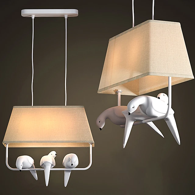 Chandelier with Birds and Fabric Shade