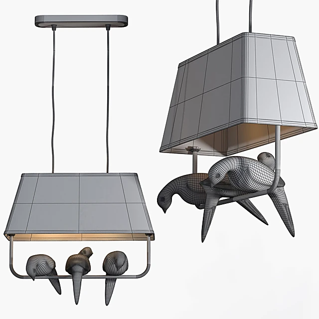 Chandelier with Birds and Fabric Shade (2)