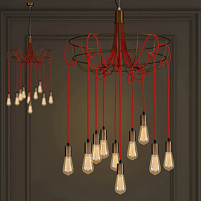 Chandelier with Red Wires and Vintage Bulbs