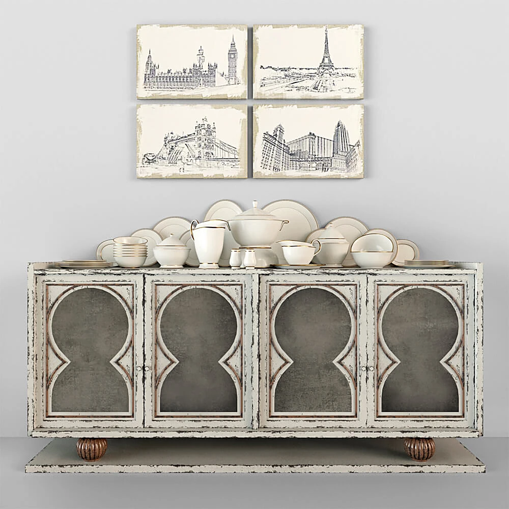 Sideboard with Distressed Finish and Keyhole Doors