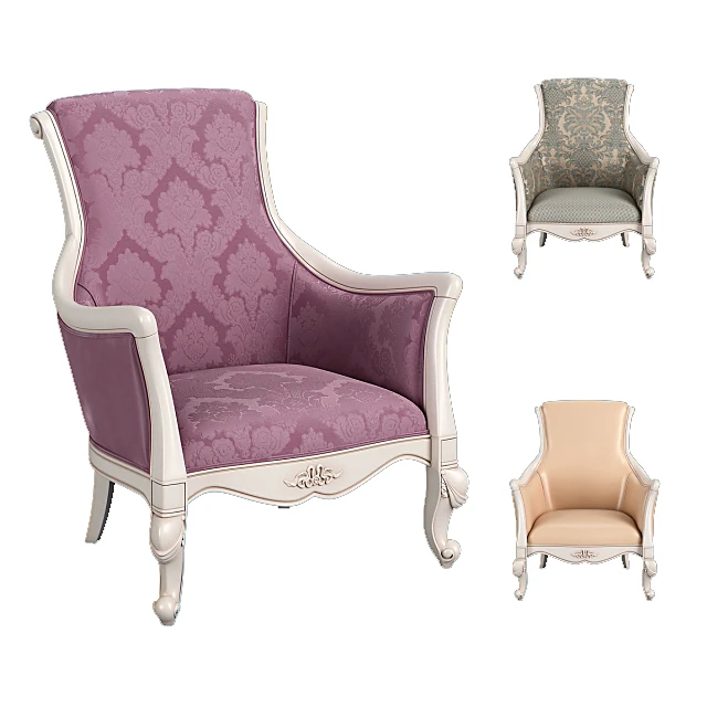 Classic Upholstered Armchair with Carved Wood Frame