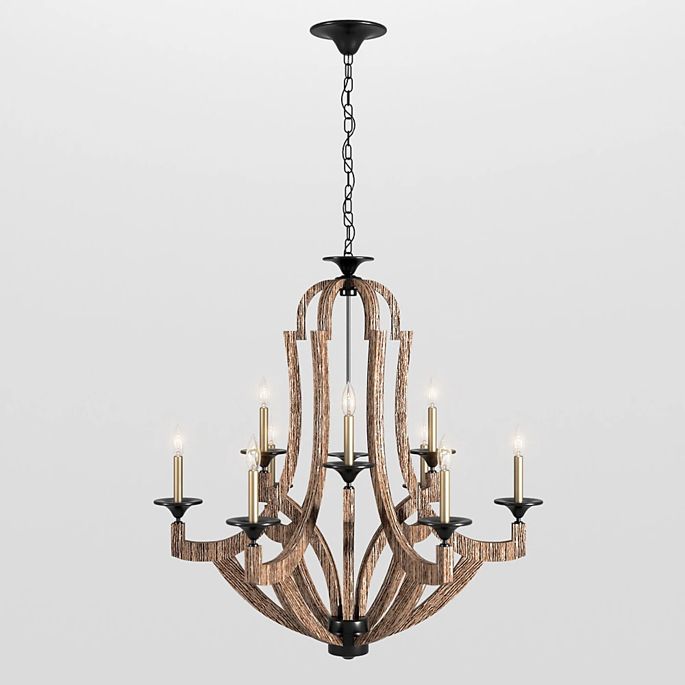 Rustic Wooden Chandelier with Curved Arms