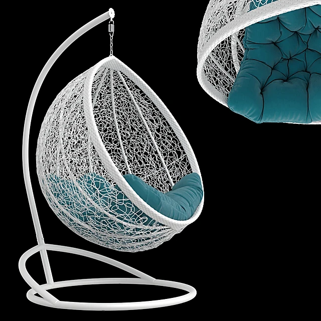 Hanging Chair with Woven Basket and Teal Cushion