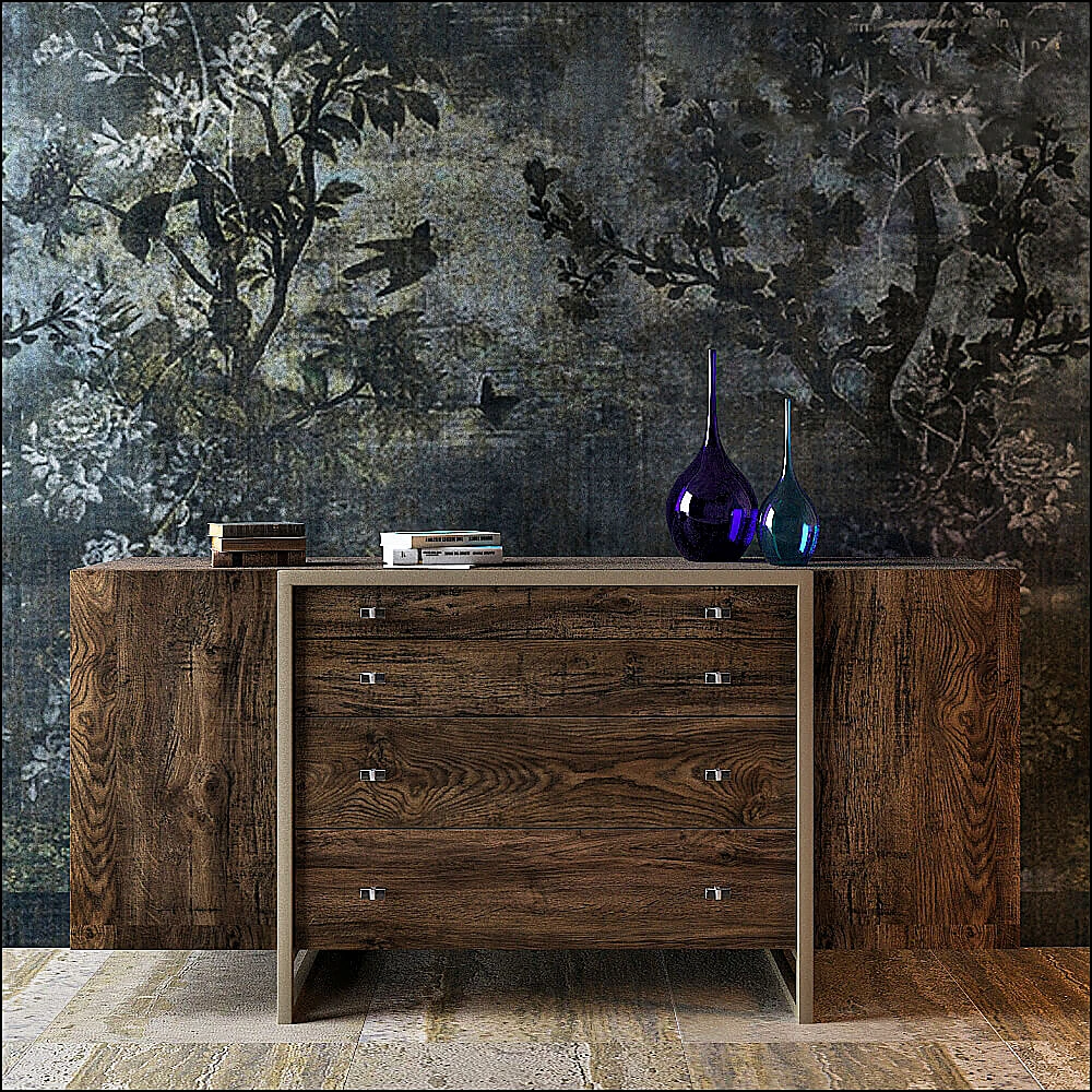 Sideboard with Dark Wood and Metallic Frame