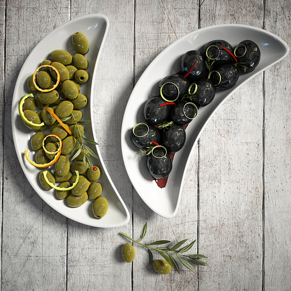 Olives in a Plate with Realistic Green and Black Olives