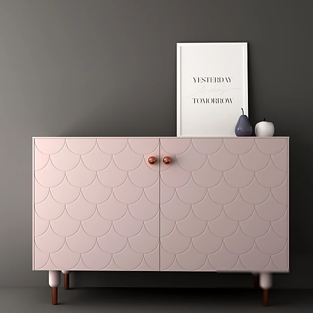 Chest of Drawer with Scallop Pattern and Pink Finish