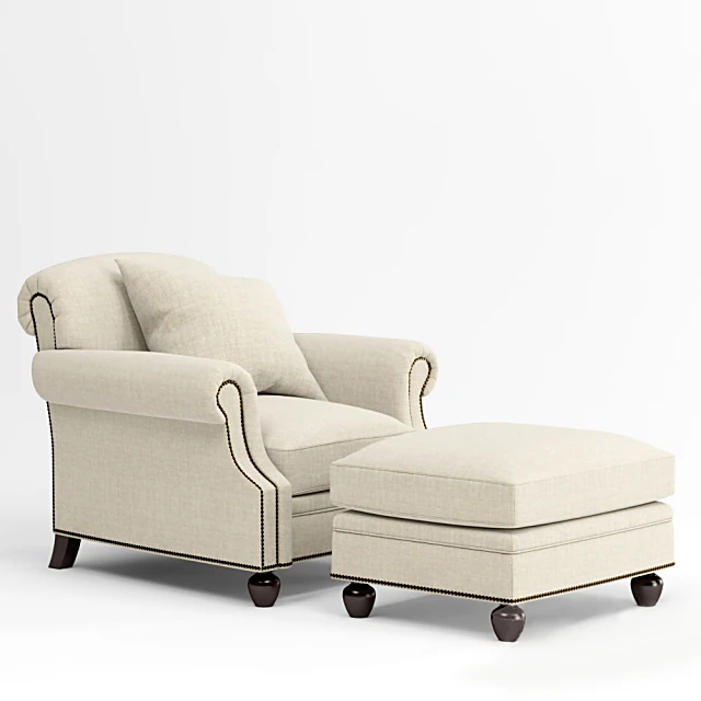 Edwardian Style Fabric Armchair with Ottoman
