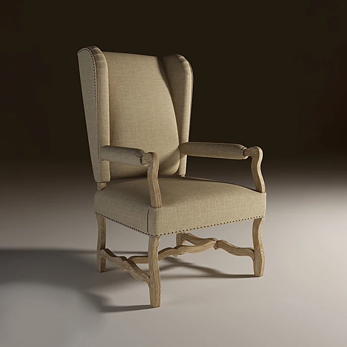 Classic Wingback Armchair with Distressed Wood Frame
