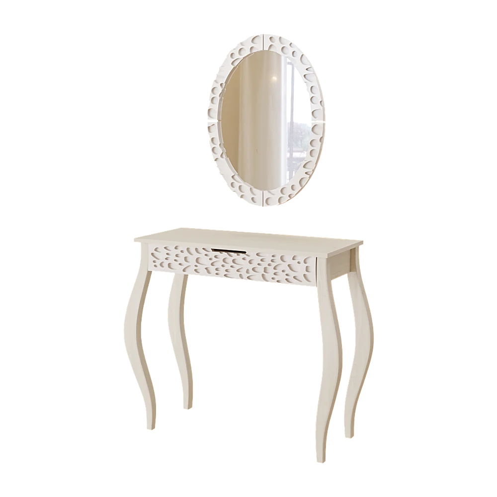Dressing Table with Decorative Cut-Outs and Mirror