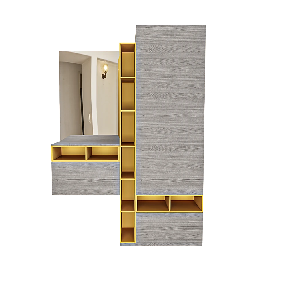 Modern Entrance Cabinet with Mirror and Yellow Accents