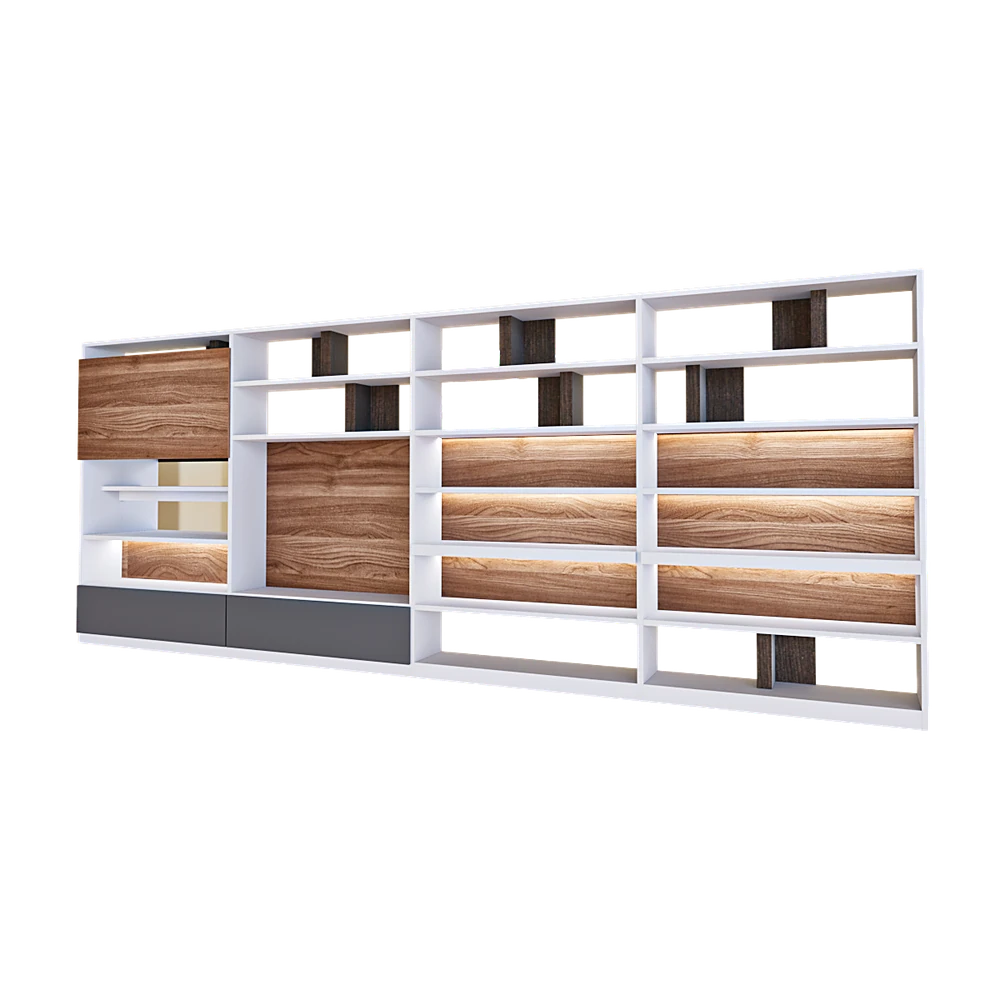 Modern Wood and White Modular Wall Unit