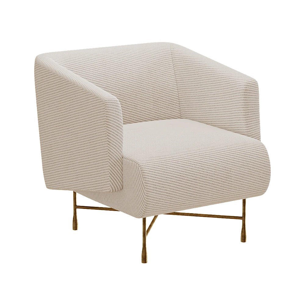 Modern Upholstered Lounge Armchair with Brass Base
