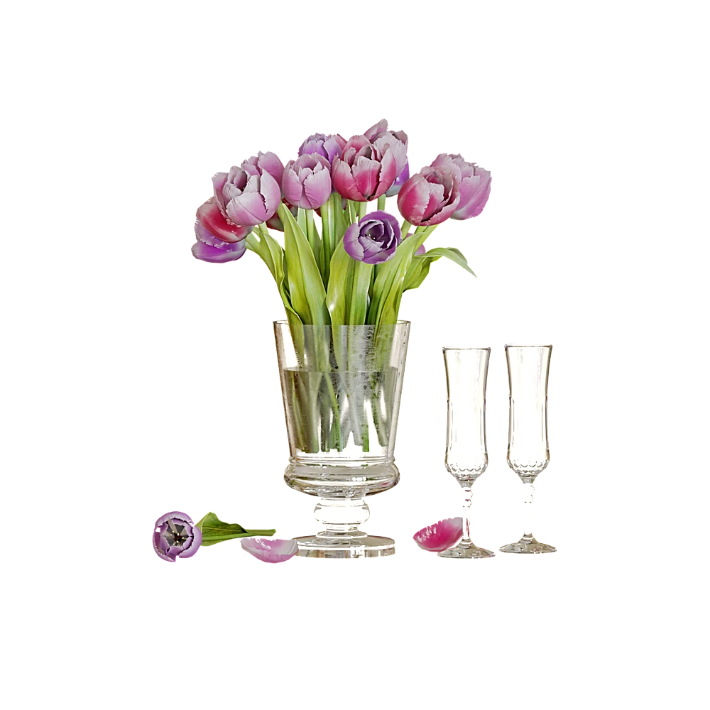 Mazzo di tulipani in un vaso di vetro