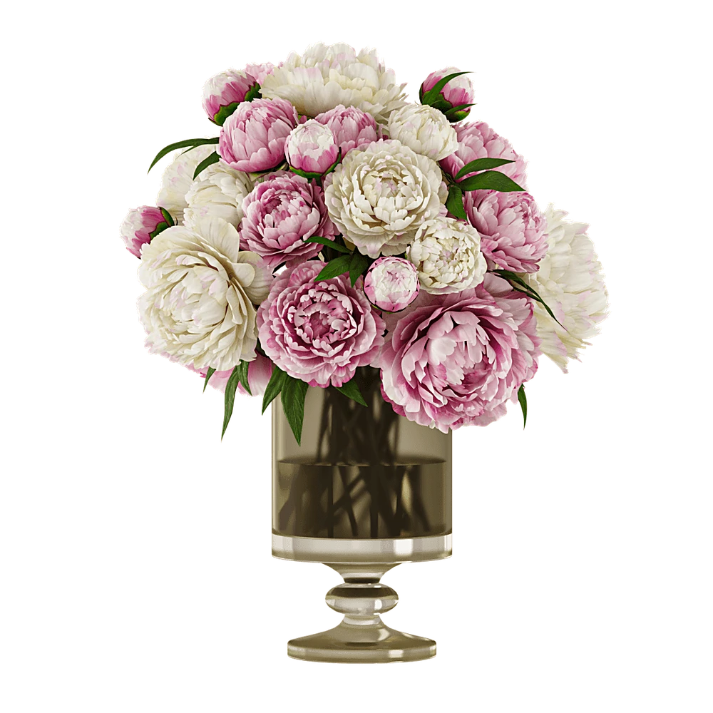 Bouquet of Peonies in a Glass Pedestal Vase