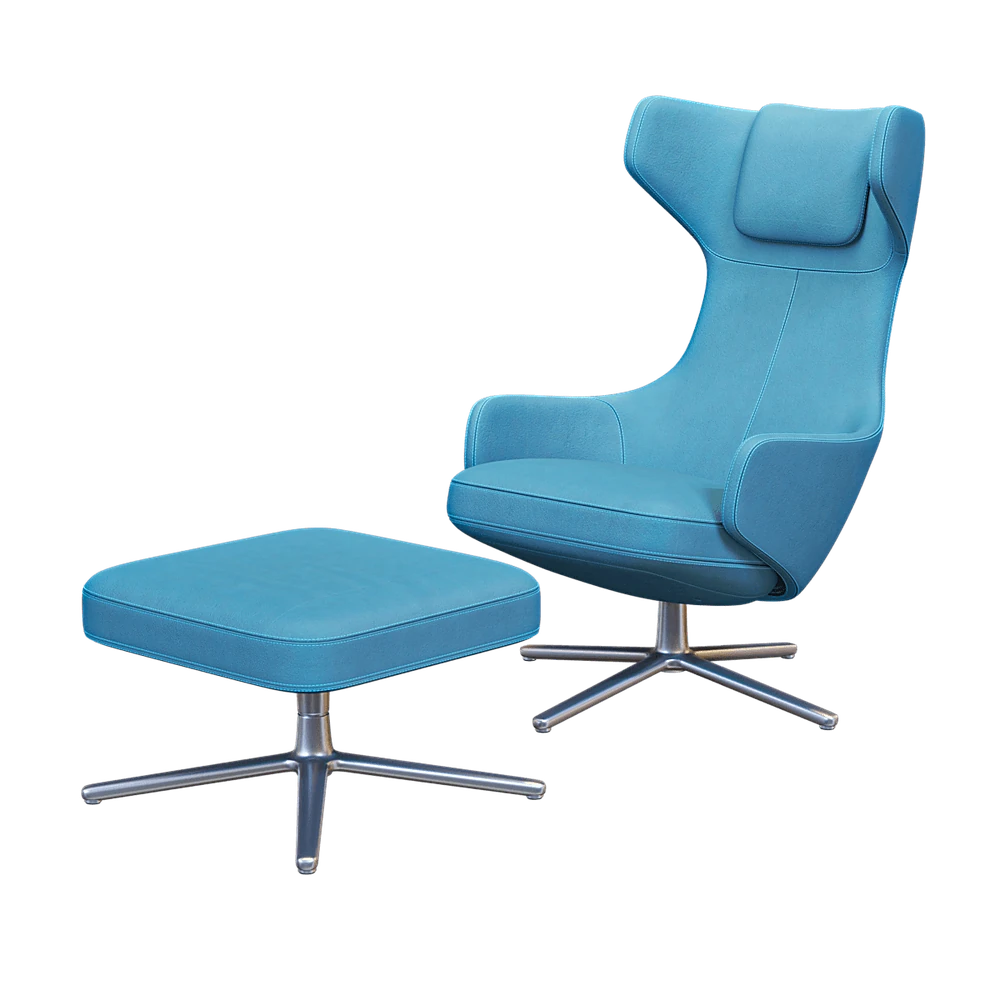 Modern Upholstered Armchair and Pouf