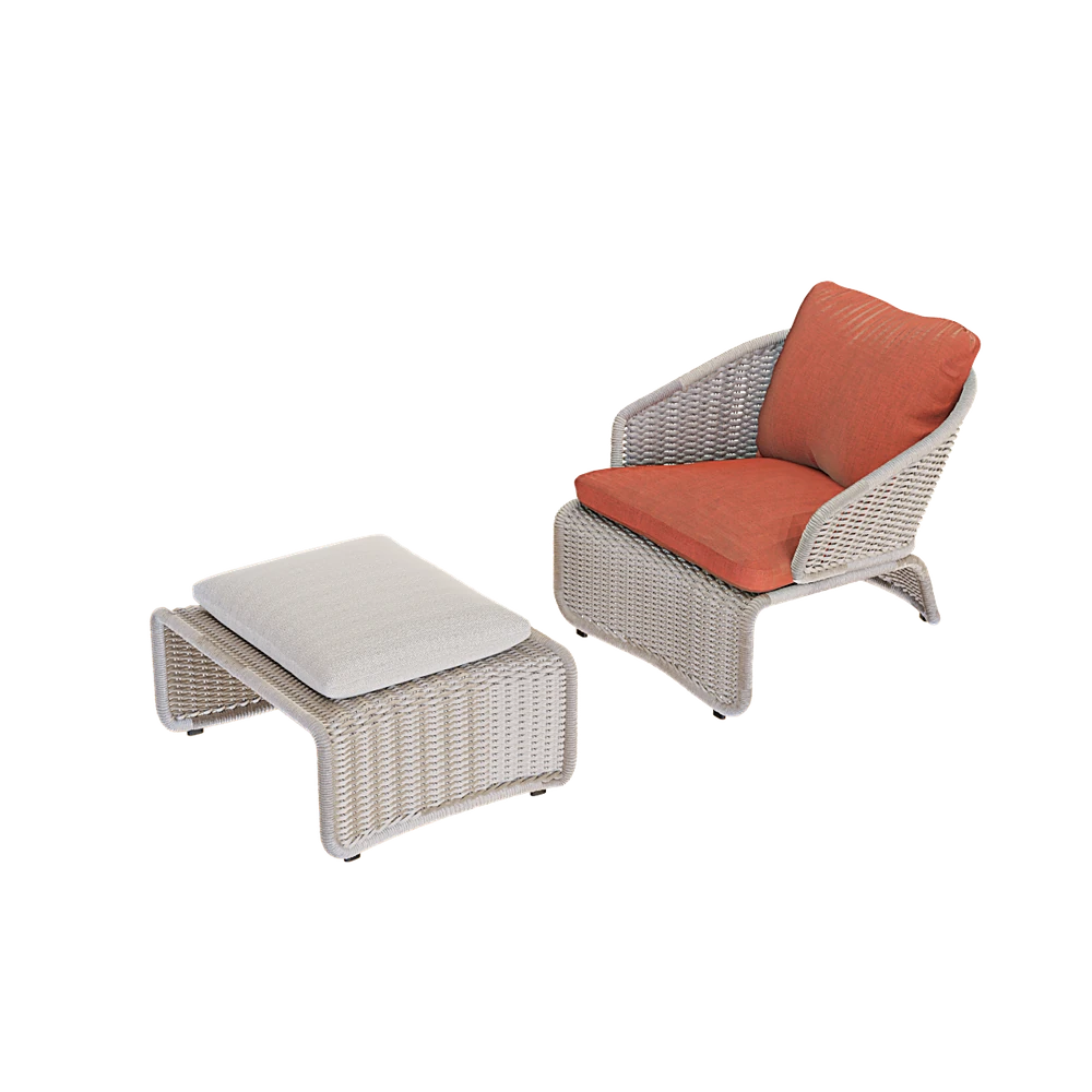 Outdoor Armchair and Ottoman Set with Woven Rattan