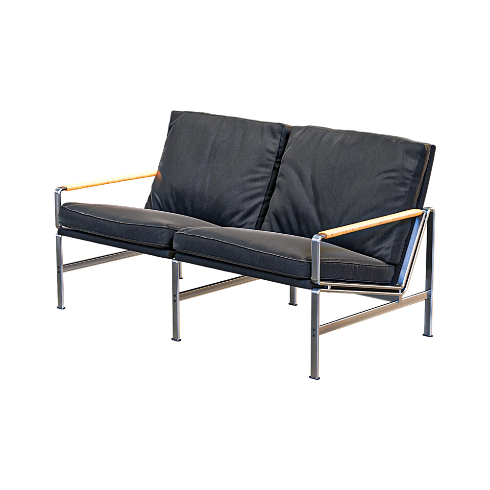 Modern Love Seat with Steel Frame and Linen Upholstery