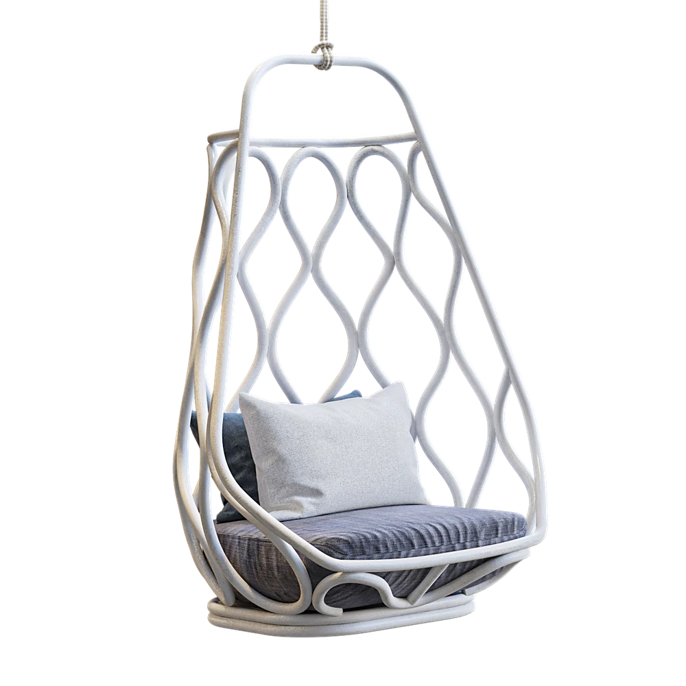 Rattan Hanging Armchair with White Rattan Weave