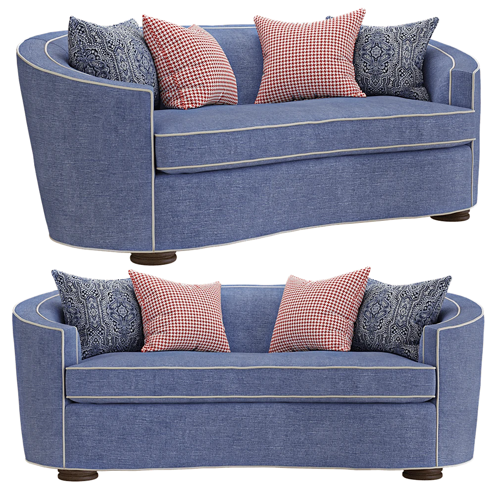 Sofa with Blue Fabric and Piping