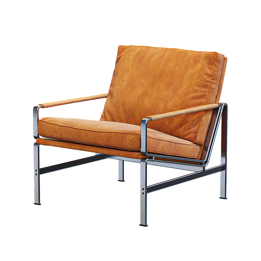 Armchair with Modern Metal Frame and Leather