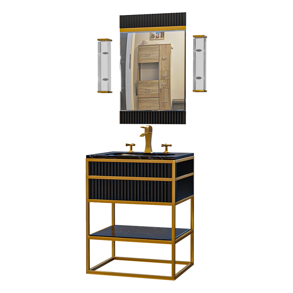 Art Deco Black and Gold Bathroom Vanity Set
