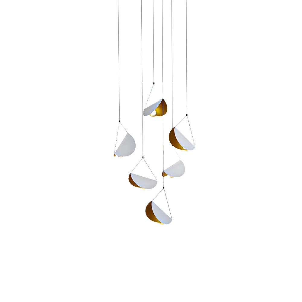 Pendant Light Chandelier with White and Gold Shades