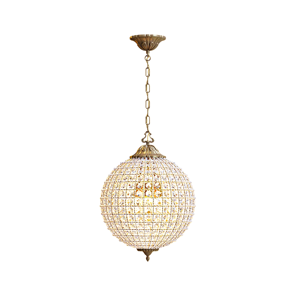 Crystal Chandelier with Ornate Brass Suspension