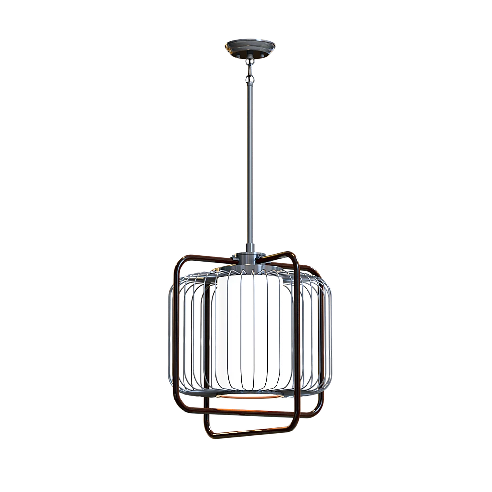 Pendant Lamp with Crystal Plates and Metal Frame