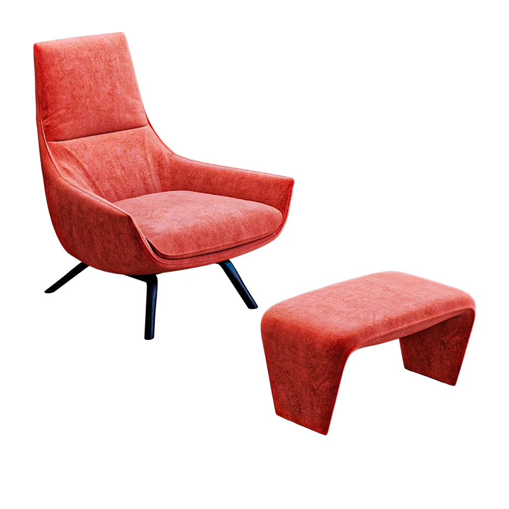 Modern Upholstered Swivel Armchair with Ottoman
