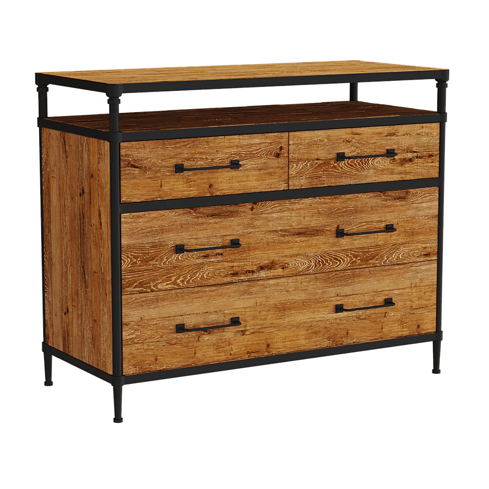 Wood Dresser with Reclaimed Pine and Metal Frame