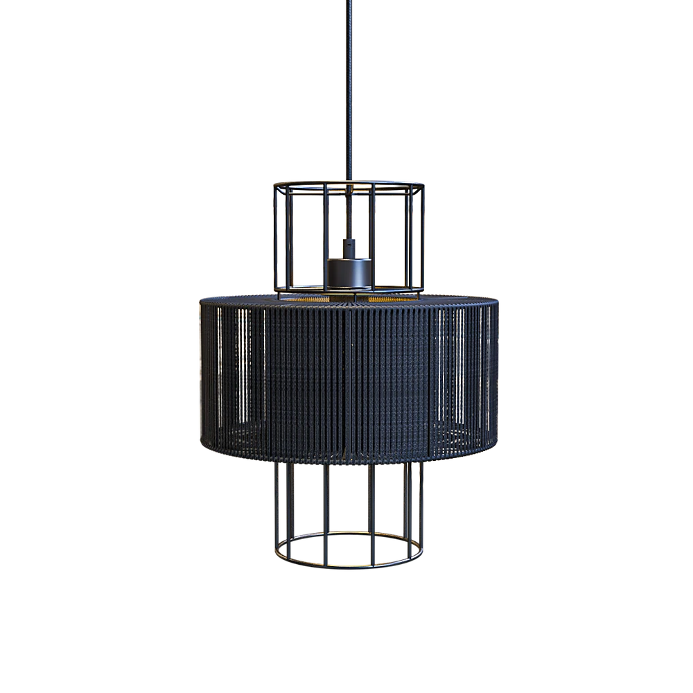 Pendant lamp with Black Metal and Corded Shade