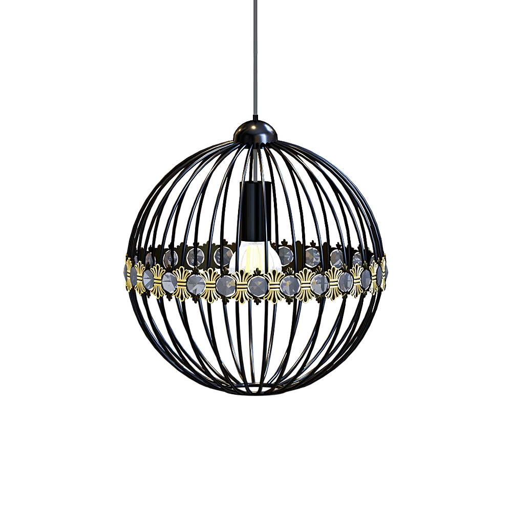 Pendant lamp with Ornate Metal Cage and Crystal Accents