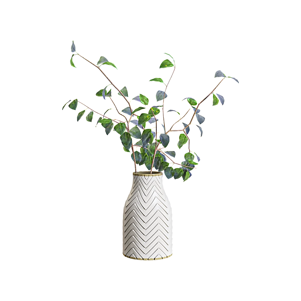 Vase of Plants with Geometric Chevron Pattern