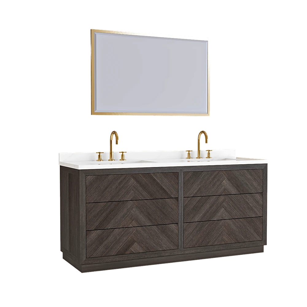 Modern Herringbone Wood Bathroom Vanity Set