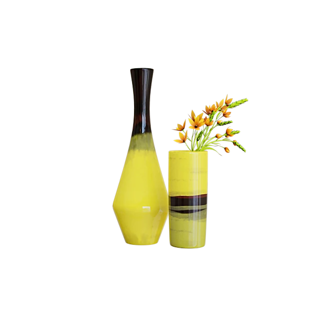 Decorative Vase Set with Yellow and Brown Gradient Ceramic