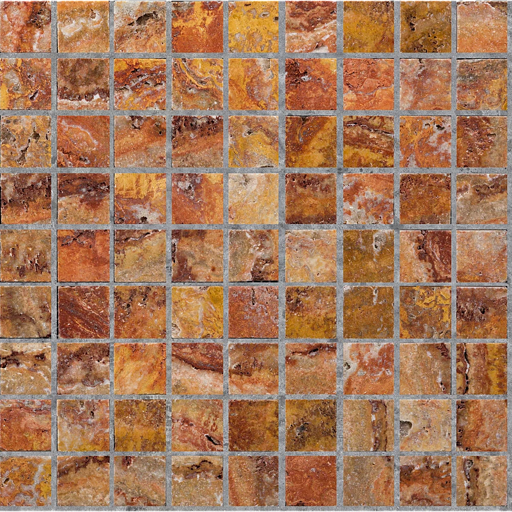 Mosaic Wall Covering Nur Mosaic Bouquet of bright flowers from travertine cubes (2)