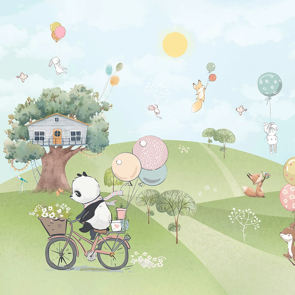 Wallpaper ArtFresco panda on a bright glade