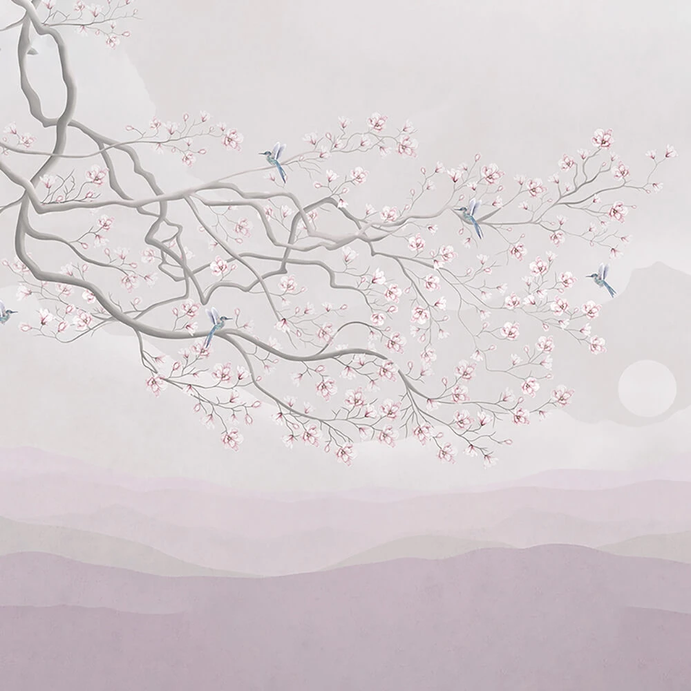 Wallpaper ArtFresco delicate twig on a pink background
