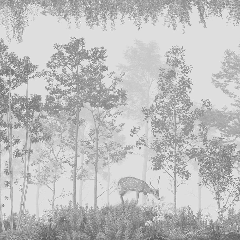Wall Covering ArtFresco Fawn in the forest monochrome