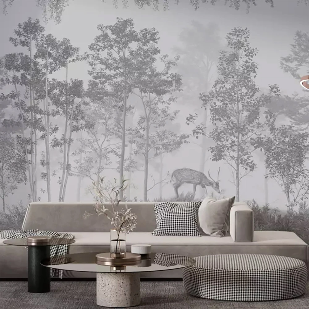 Wall Covering ArtFresco Fawn in the forest monochrome (2)