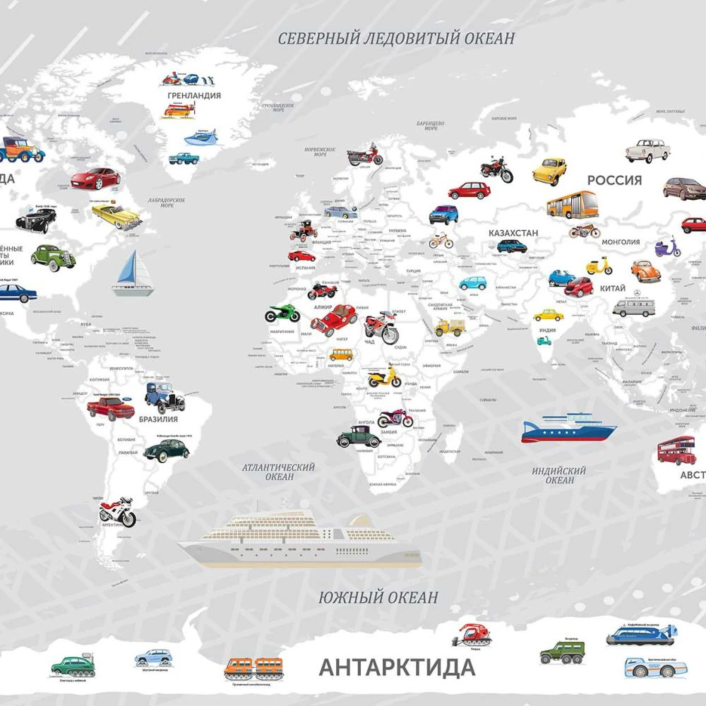 Wallpaper Dress-wall World map with cars