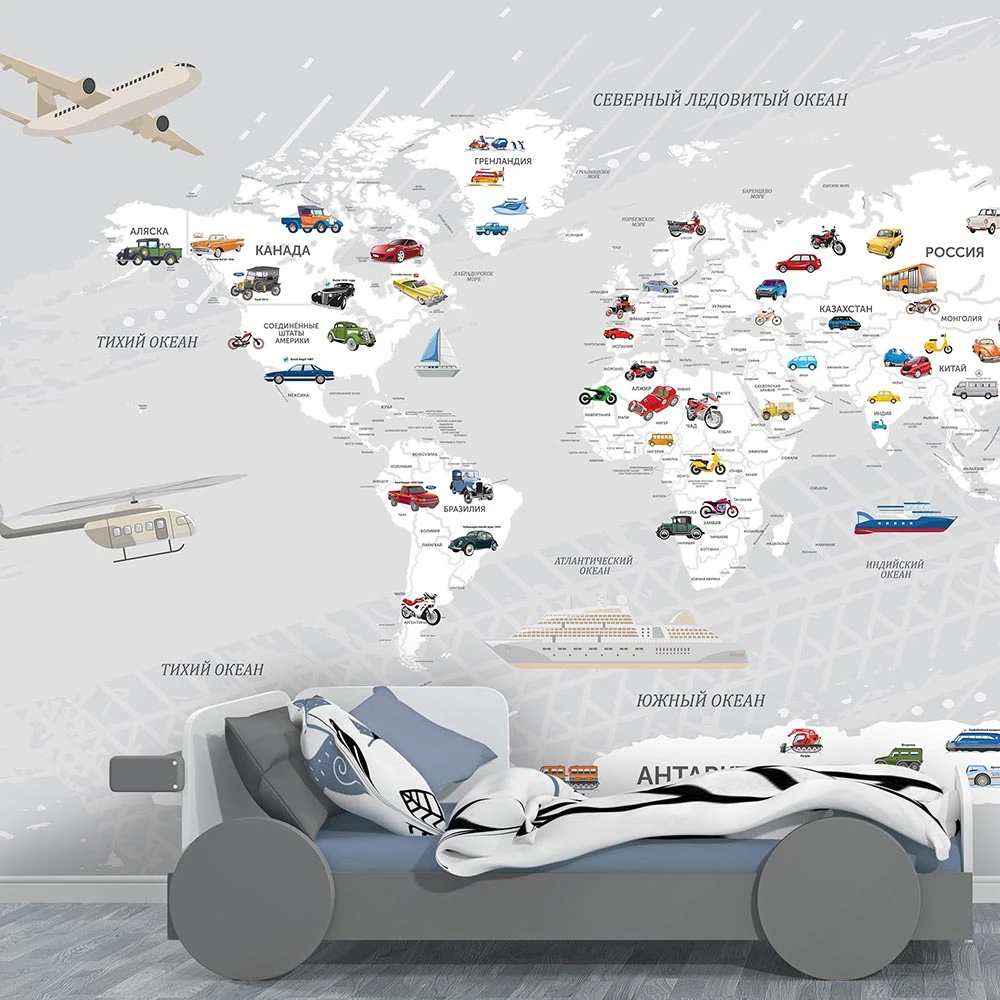 Wallpaper Dress-wall World map with cars (2)